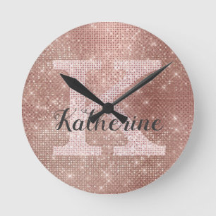 Horloge Ronde Fille Rose or Parties scintillant étincelante Glam
