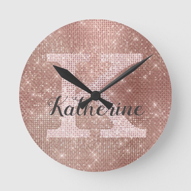 Horloge Ronde Fille Rose or Parties scintillant étincelante Glam (Recto)