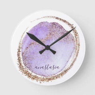 Horloge Ronde Fille tendance violet Parties scintillant dorée Ma