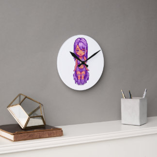 Horloge Ronde Fille violette 
