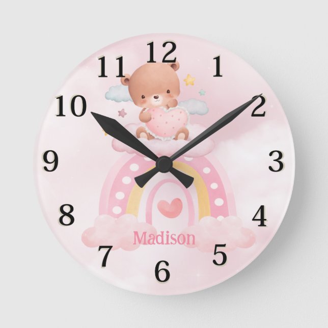 Horloge Ronde Filles d'ours personnalisées Arc-en-ciel (Recto)