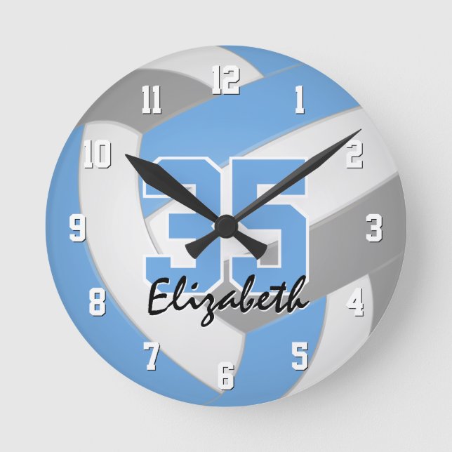 Horloge Ronde filles gris clair personnalisées volley-ball (Recto)
