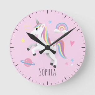 Horloge Ronde Filles Mignon Licorne Magique Chambre Enfants