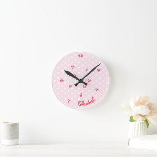 Horloge Ronde Filles Nom Funny Jumbled Heures Pink Pois Amusants