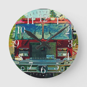 Horloge Ronde Fire Engine Firefighter Wall Clock