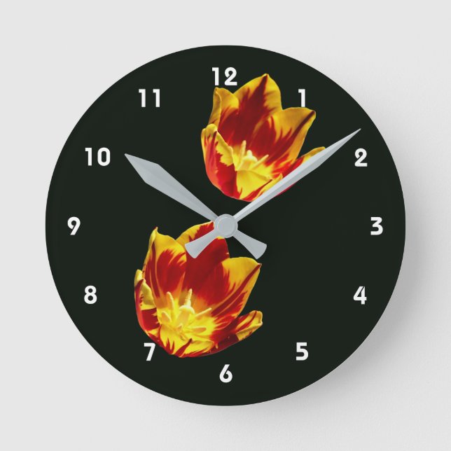 Horloge Ronde Fire Tulip Flowers Round Clock (Recto)