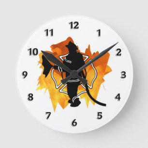 Horloge Ronde Firefighter In Flames