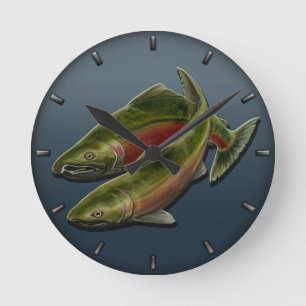 Horloge Ronde Fisherman Clock Coho Salmon Fish Wall Clocks
