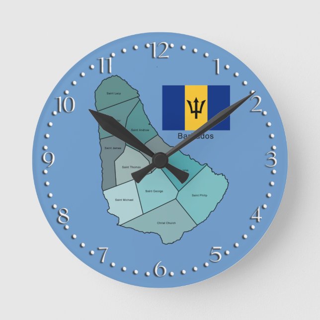 Horloge Ronde Flag and Map of Barbade (Recto)