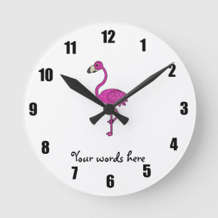 Horloge Ronde Flamant rose de parties scintillantes