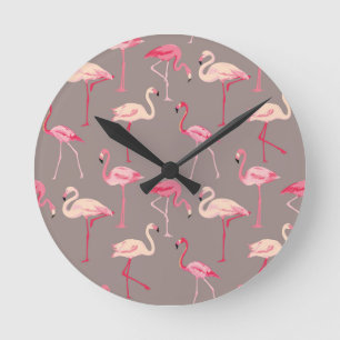 Horloge Ronde Flamants roses rétro