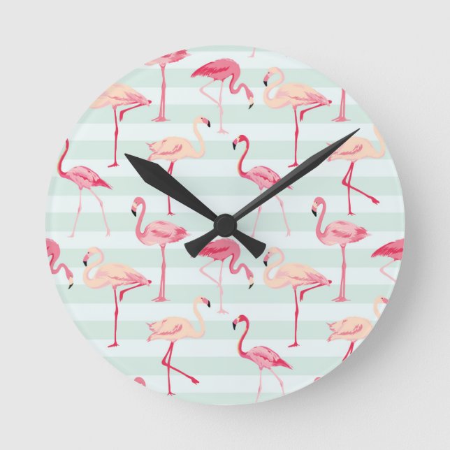 Horloge Ronde Flamants roses Rétro Sur Bandes De Monnaie (Recto)