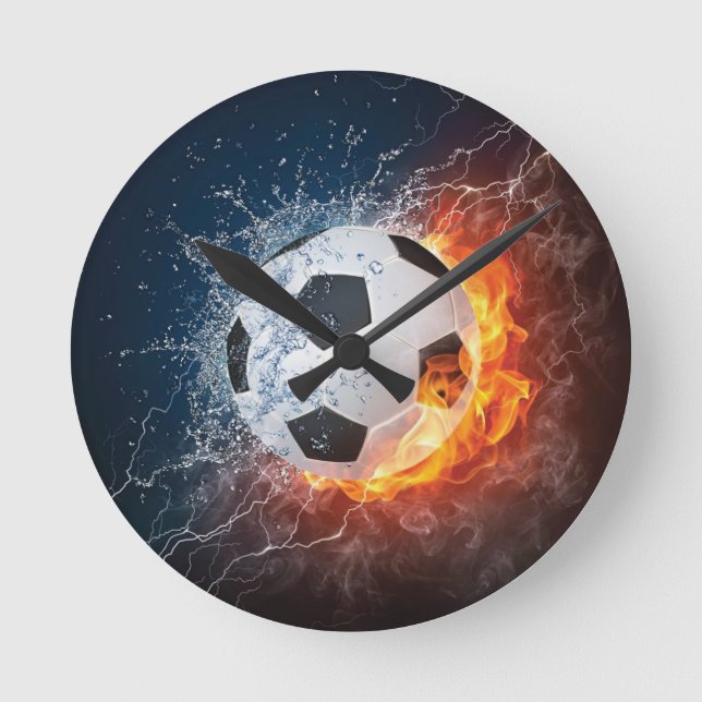Horloge Ronde Flamme Football/Balle de Football Jeu d'oreiller (Recto)