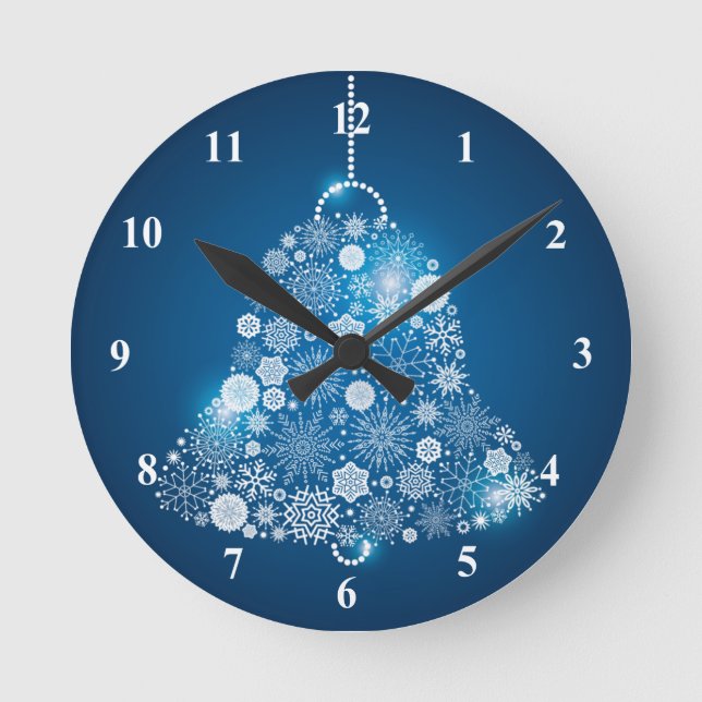 Horloge Ronde Flammes de neige blanches et bleues brillantes Bel (Recto)