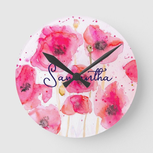 Horloge Ronde Flandre Rouge Motif de fleurs de pavot Merci (Recto)