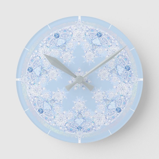 Horloge Ronde Flèche de neige bleu glace (Recto)