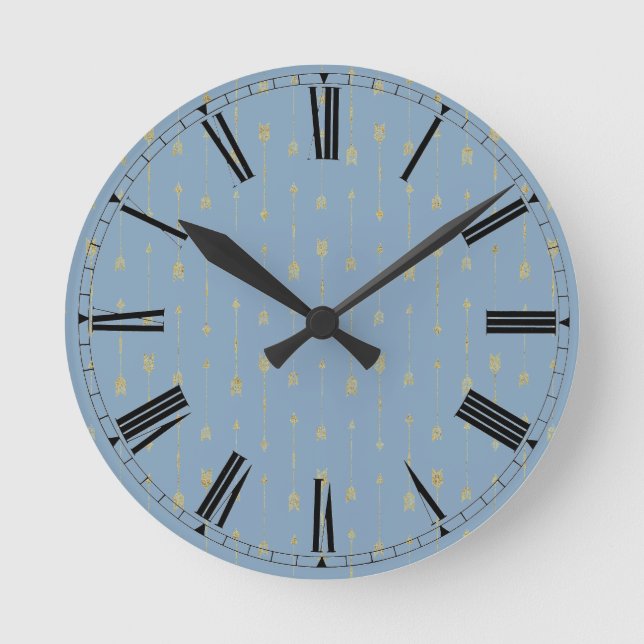 Horloge Ronde Flèches tendance Glacier Blue & Gold Boho (Recto)