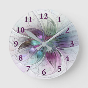 Horloge Ronde Fleur Abstraite colorée Art moderne floral fractal