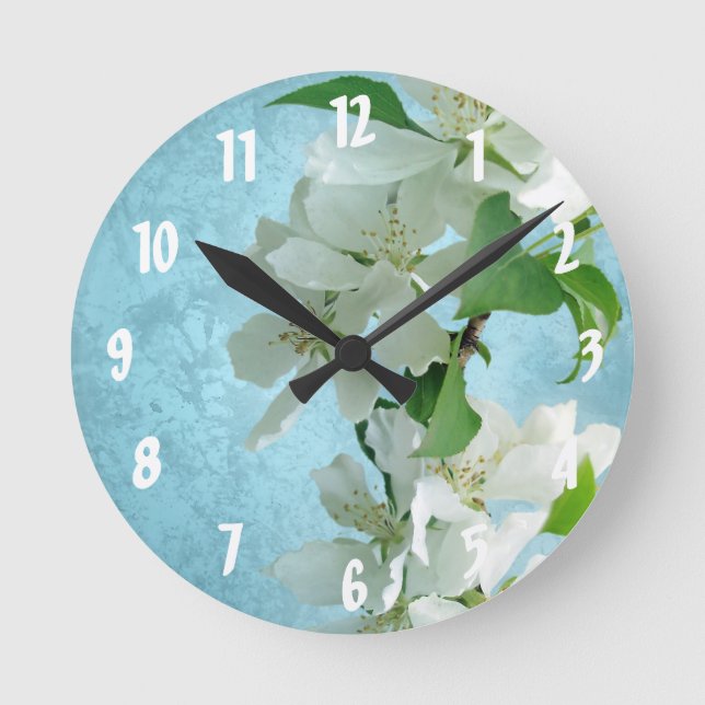 Horloge Ronde Fleur blanche sur Monogramme bleu Monogramme initi (Recto)