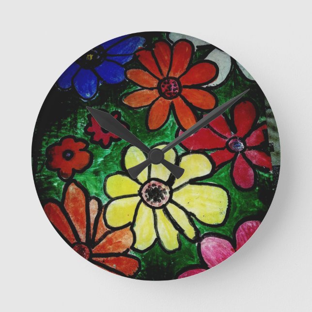 Horloge Ronde fleur colorée (Recto)