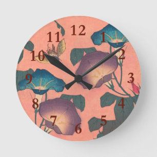 Horloge Ronde Fleur d'abeille rose Art classique Hokusai