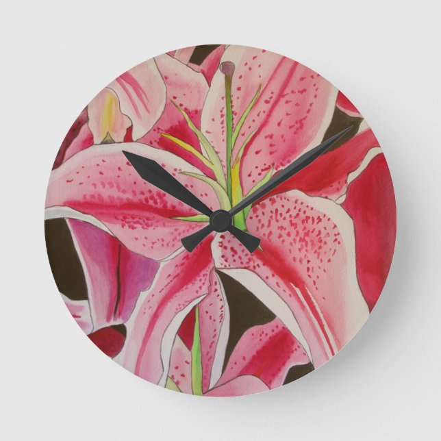 Horloge Ronde Fleur d'aquarelle Stargazer rose lièvre (Recto)