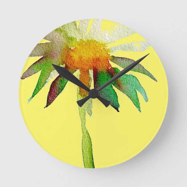 Horloge Ronde Fleur d'art moderne marguerite jaune (Recto)