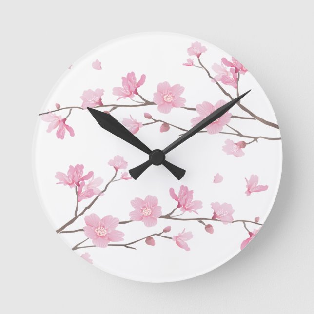Horloge Ronde Fleur de cerisiers - Arrière - plan transparent (Recto)