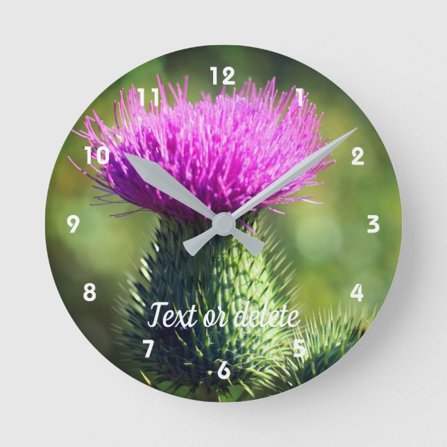 Horloge Ronde Fleur de chardon violet personnalisée (Recto)