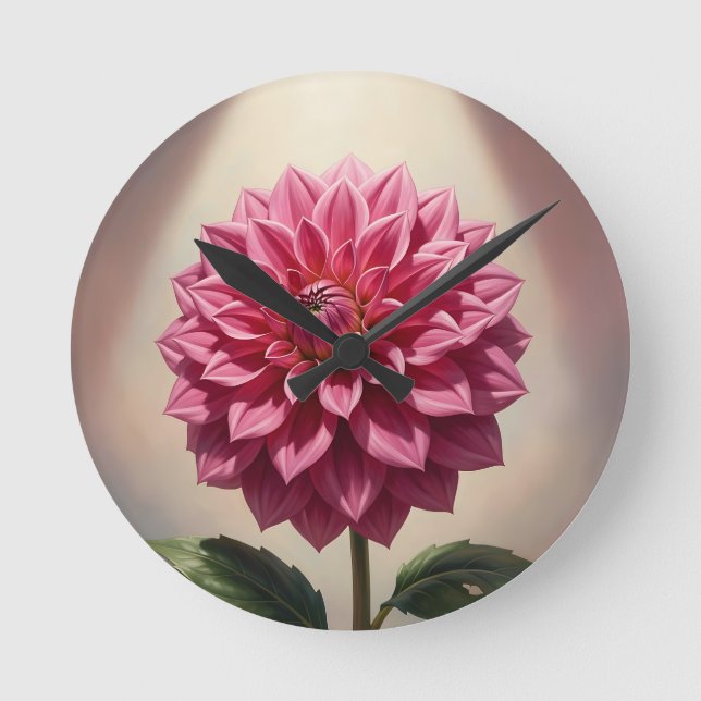 Horloge Ronde Fleur de Dahlia Rose Botanique (Recto)