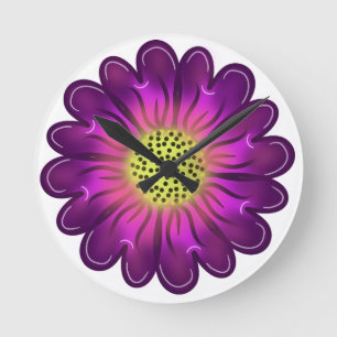 Horloge Ronde Fleur de Dahlia Violet et Rose Néon Personnalisée 