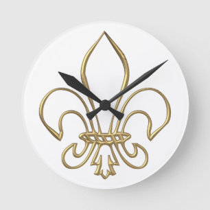 Horloge Ronde Fleur-De-lis "à trois dimensions" d'or