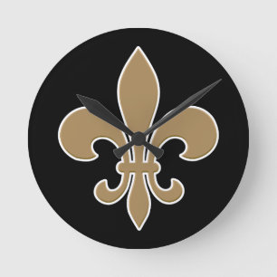 Horloge Ronde Fleur de Lis Gold avec contour blanc et noir