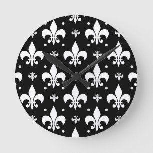 Horloge Ronde Fleur de lis noir design Motif