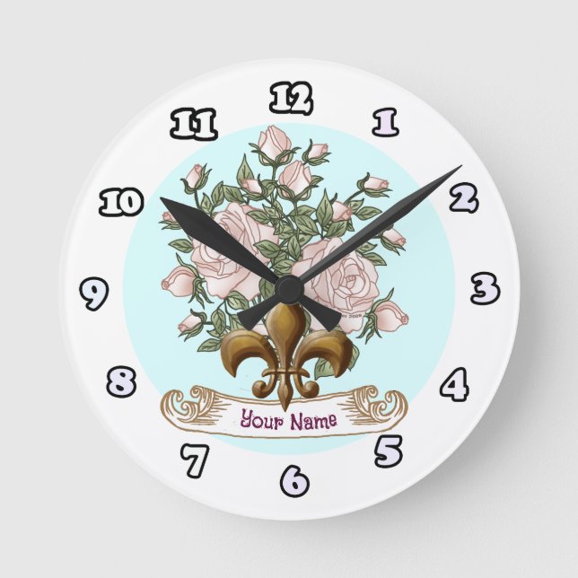 Horloge Ronde Fleur De Lis Rose (Recto)