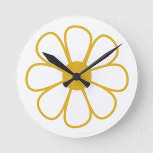 Horloge Ronde Fleur de marguerite rétro simple en jaune moutard