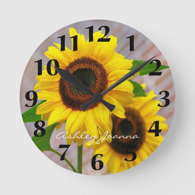 Horloge Ronde Fleur de soleil jaune moderne (Recto)
