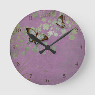 Horloge Ronde Fleur florale moderne de fleur du papillon W