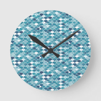 Horloge Ronde Fleur Florale Moderne Turquoise et Bleu Royal