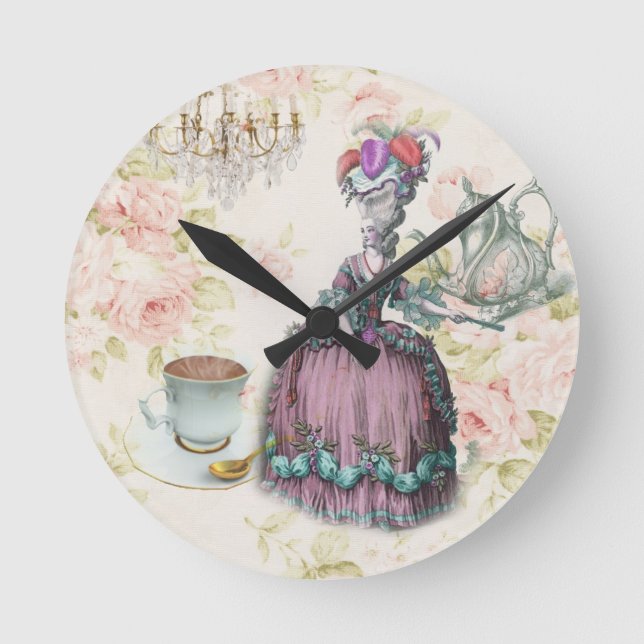 Horloge Ronde Fleur française Paris Tea Party Marie Antoinette (Recto)