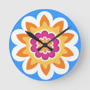Horloge Ronde Fleur Fusion_Geometric Sunburst_Poppy Fuchsia_bl