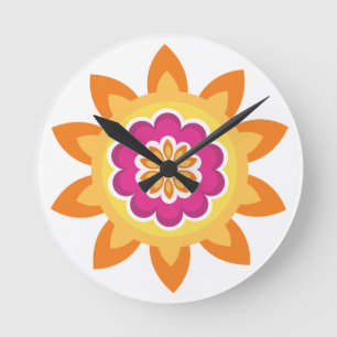 Horloge Ronde Fleur Fusion_Sunburst_Poppy géométrique Fuchsia Su