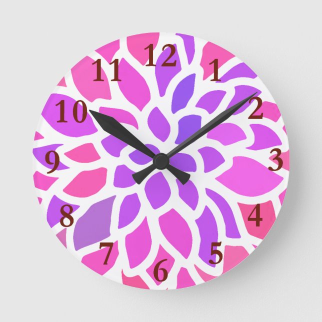Horloge Ronde Fleur Hippie rose Rétro Moderne (Recto)