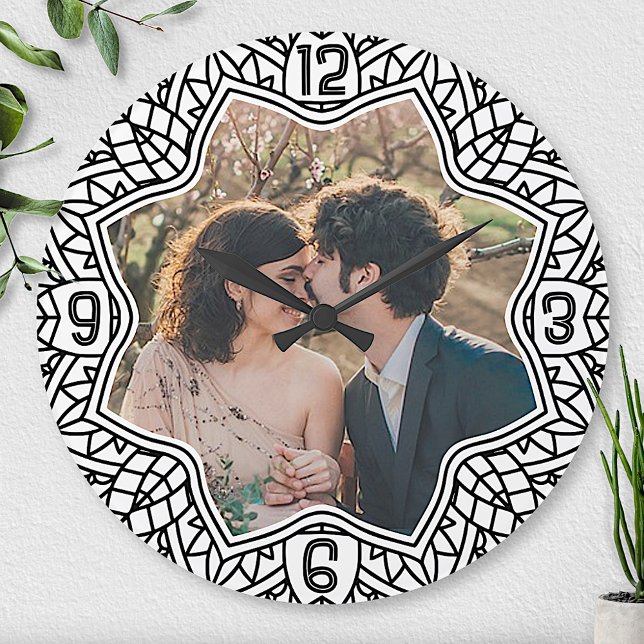 Horloge Ronde Fleur Mandala Floral Formé Photo Personnalisée (Créateur téléchargé)