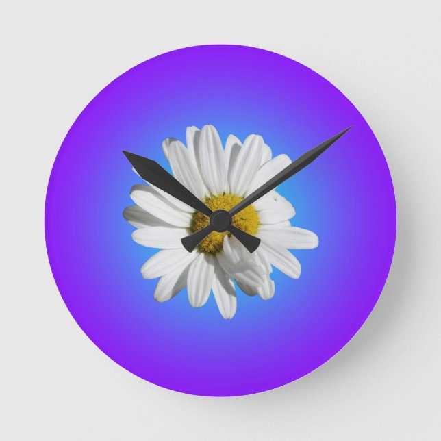 Horloge Ronde Fleur marguerite blanche Flore pourpre Bleu Dégrad (Recto)