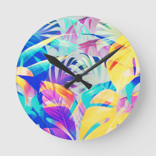 Horloge Ronde Fleur pastel abstrait moderne