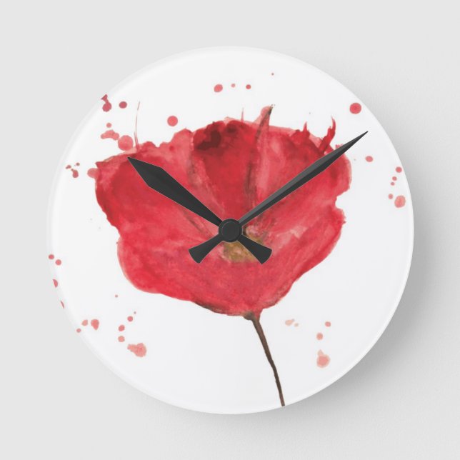 Horloge Ronde Fleur peinte 2 de pavot d'aquarelle (Recto)