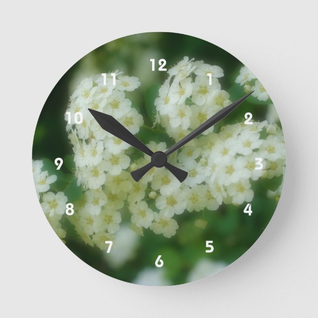 Horloge Ronde Fleur Rose à galets blanc sauvage (Recto)