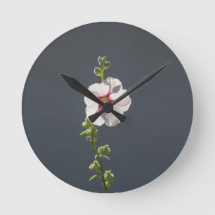 Horloge Ronde Fleur rose feuilles vert pâle sur gris foncé