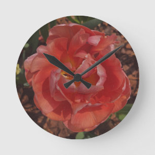 Horloge Ronde fleur rouge 